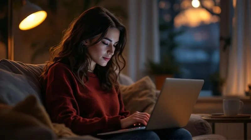 Berufstätige lernt abends am Laptop in Bayreuth